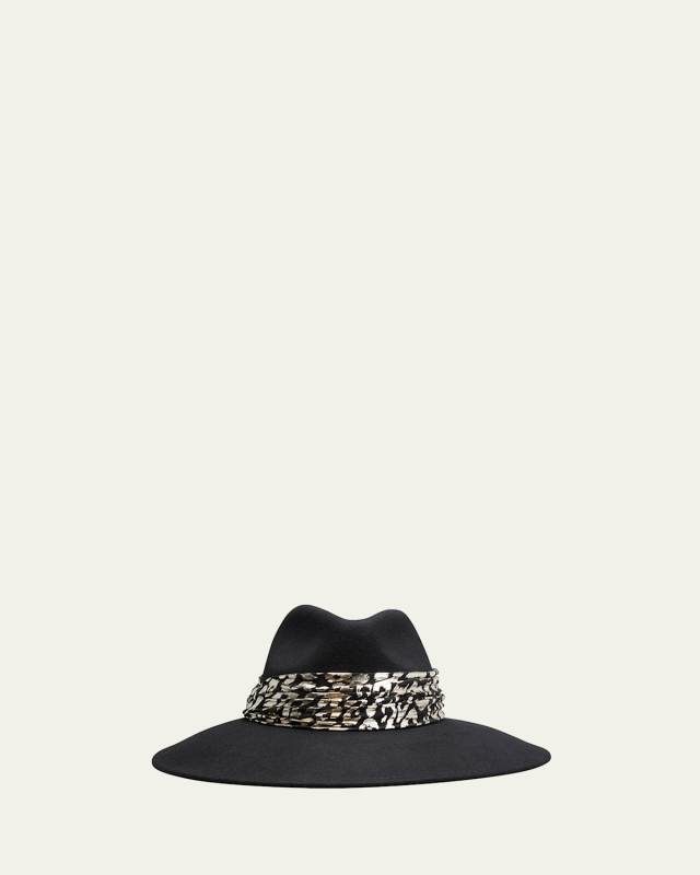 Emmanuelle Wool Fedora Hat w/ Metallic Leopard-Print Band